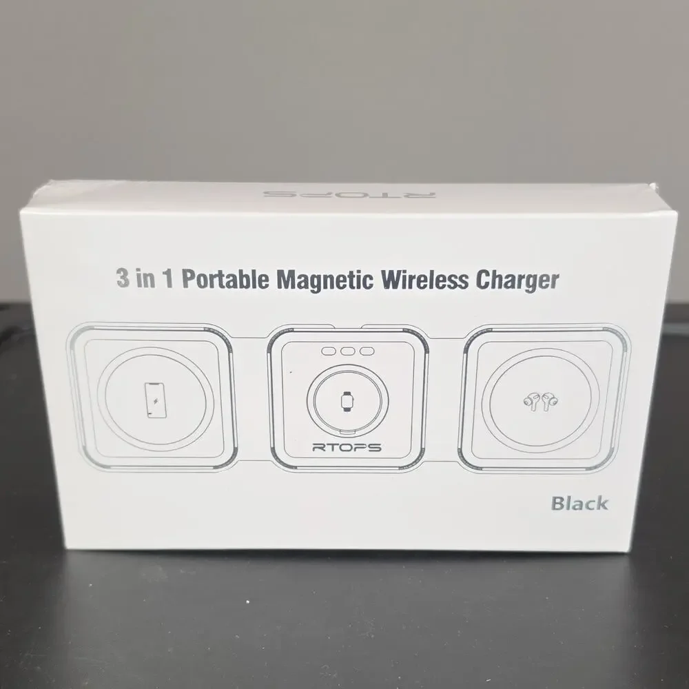 RTOPS 3 in 1 Magnetic‎ Wireless Charger Black W-312 Portable